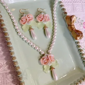 Roses Pressed in Everett's Diary      Earrings with Optional Necklace Set Kawaii Academia Y2K Cottagecore Coquette Fairycore Dollette Princesscore