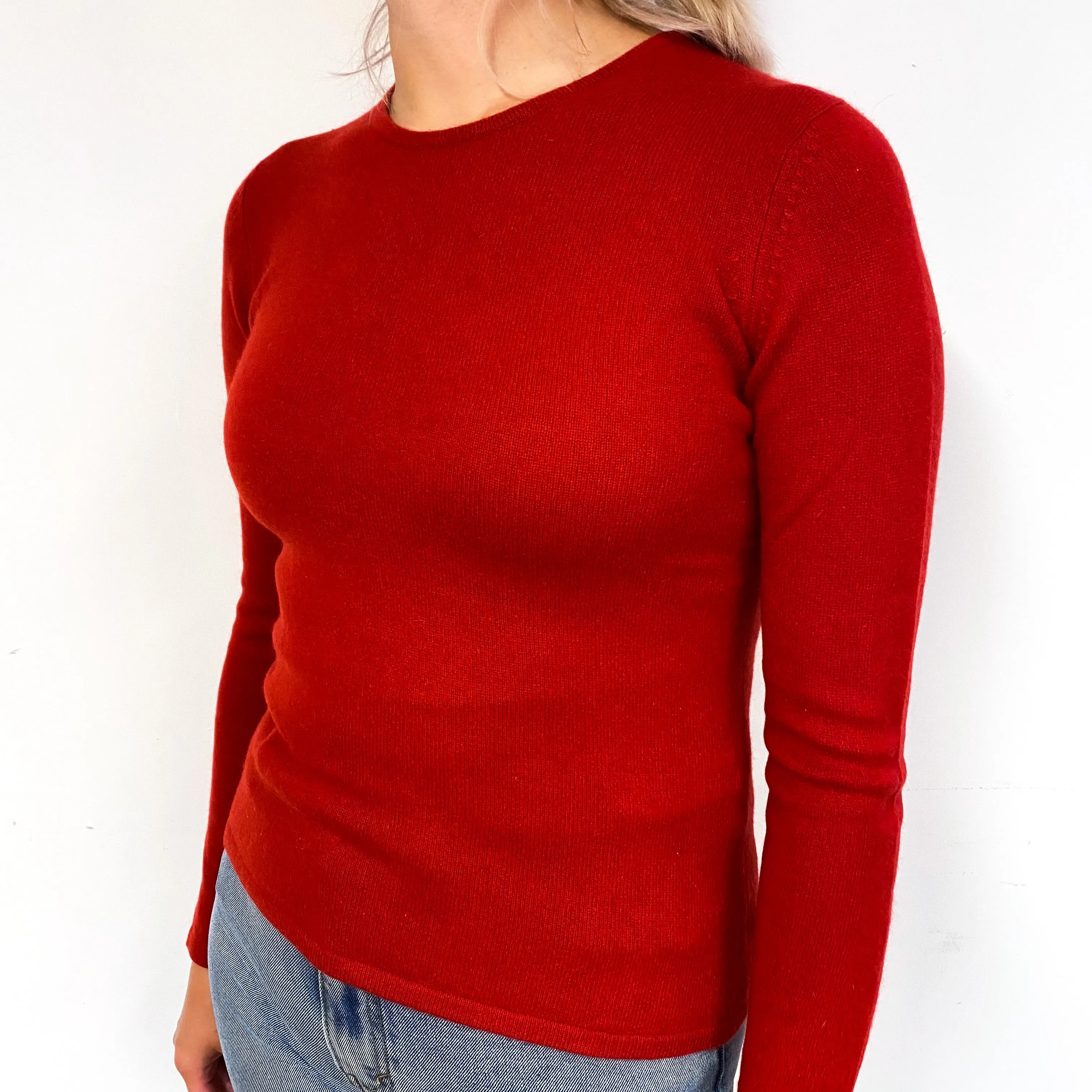 Scarlet Red Cashmere Crew Neck Jumper Small/Petite