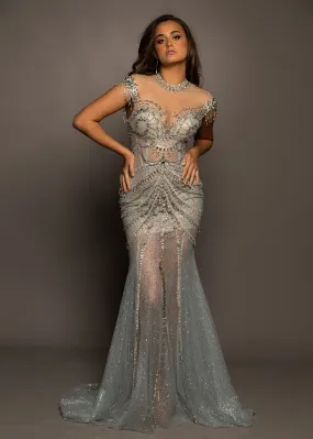 See through choker neck silver dress