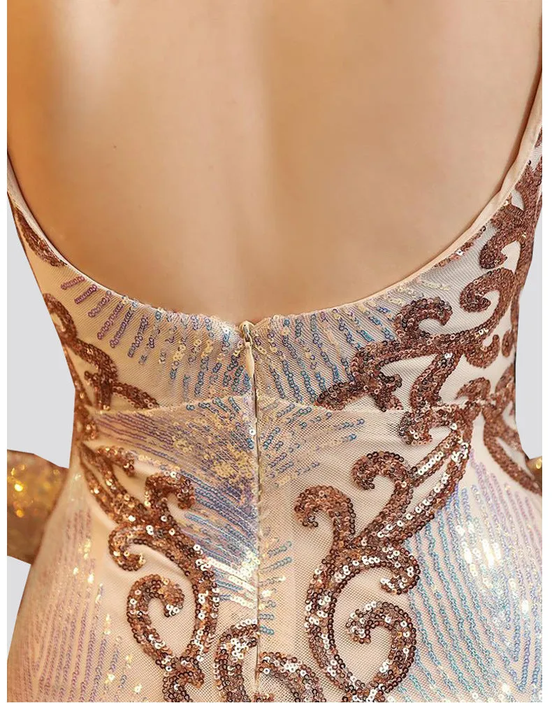 Sexy backless premium sequins mermaid long dress | Long sleeves banquet cocktail party dress evening gowns