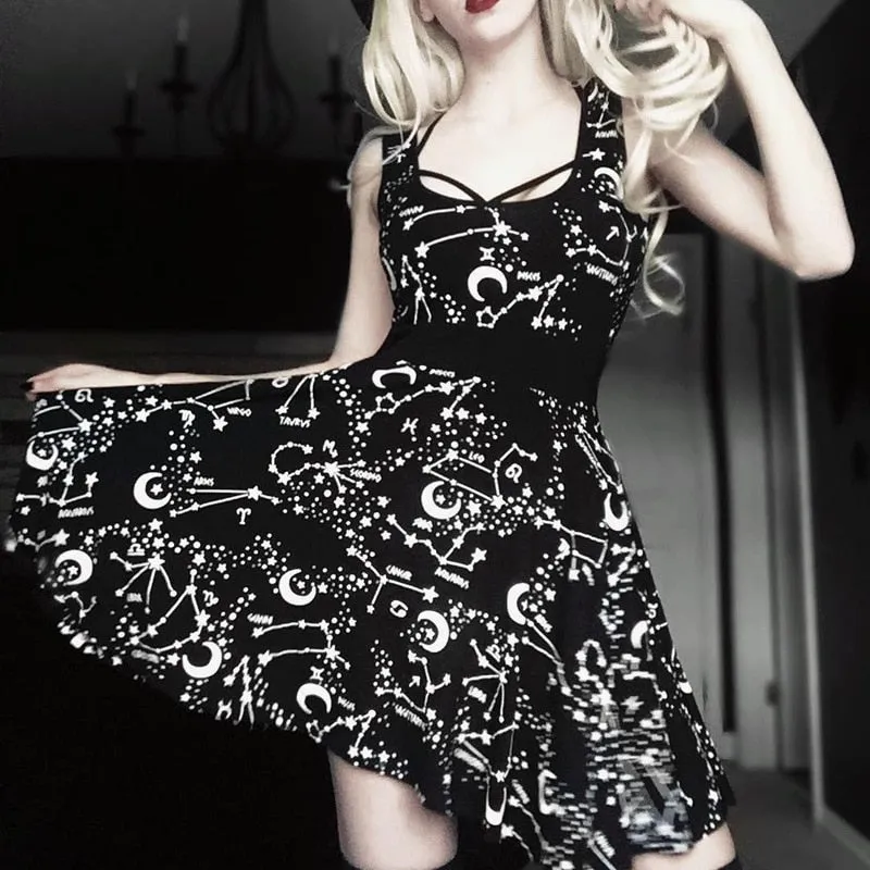 Sexy Constellation & Moon Chain Rivet Dress