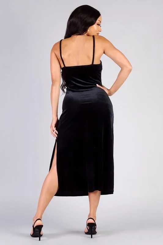 SEXY VELVET SIDE SLIT SLIP DRESS