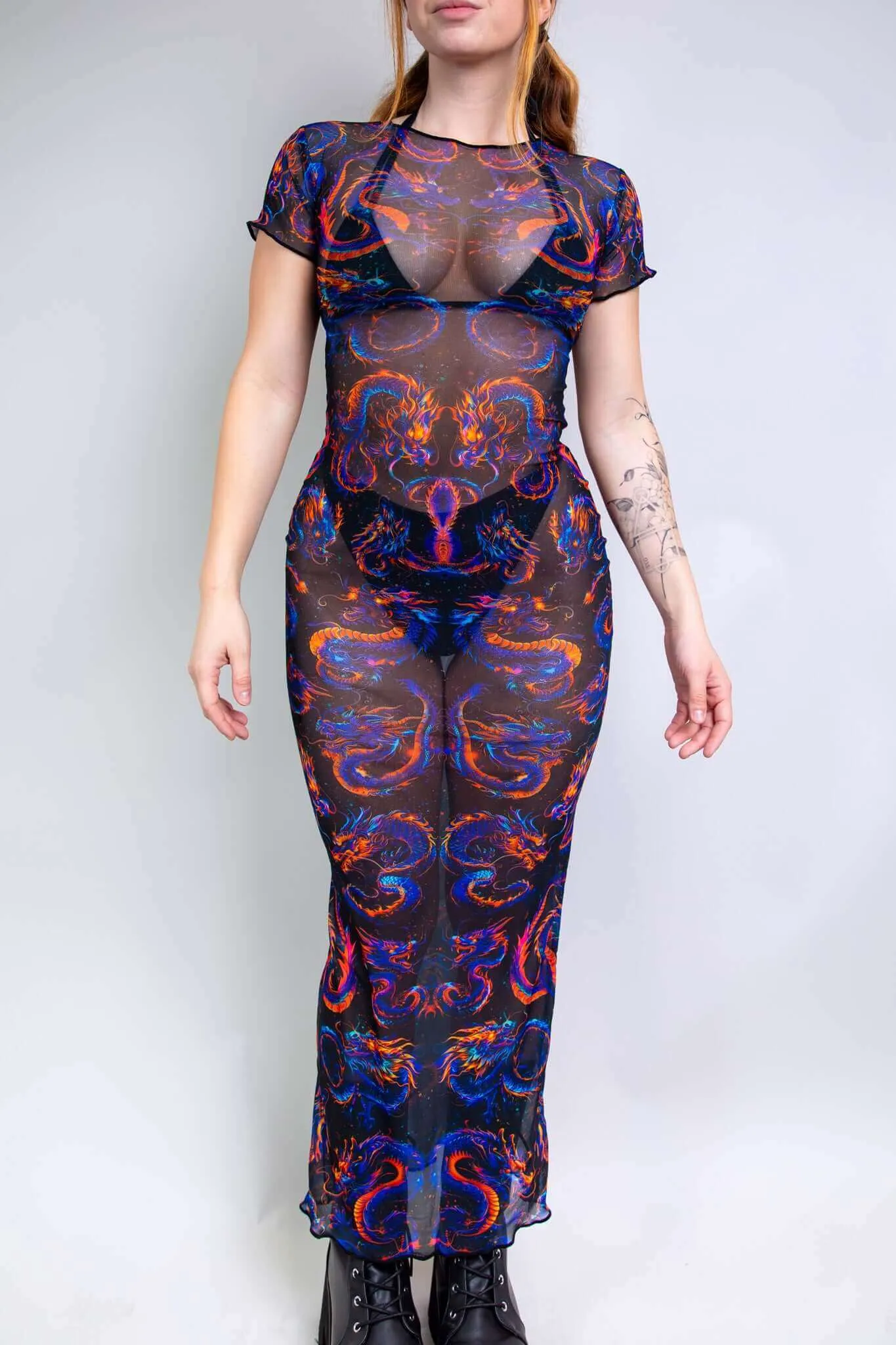 Shadowflame Mesh Baby Tee Maxi Dress