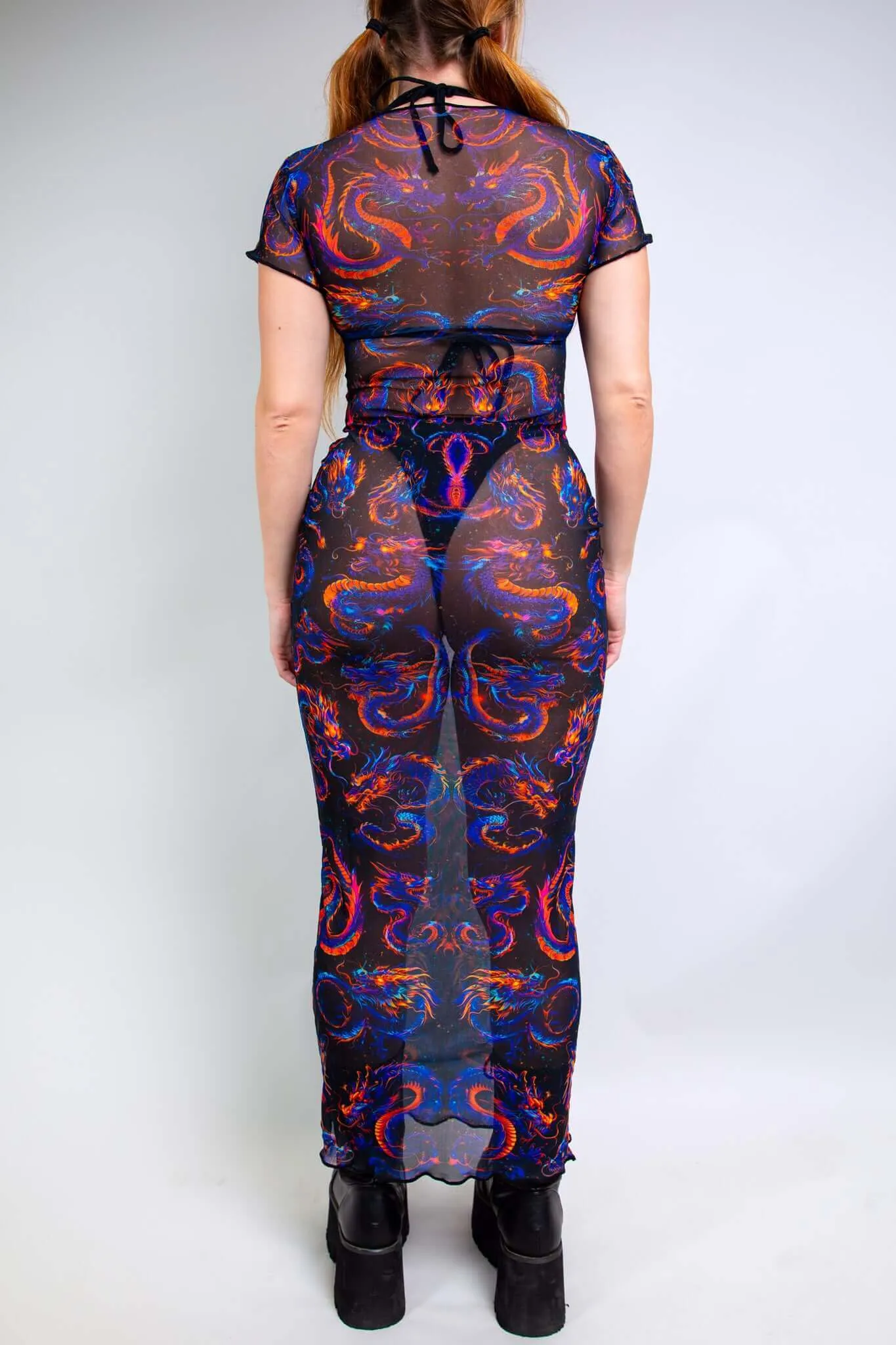 Shadowflame Mesh Baby Tee Maxi Dress