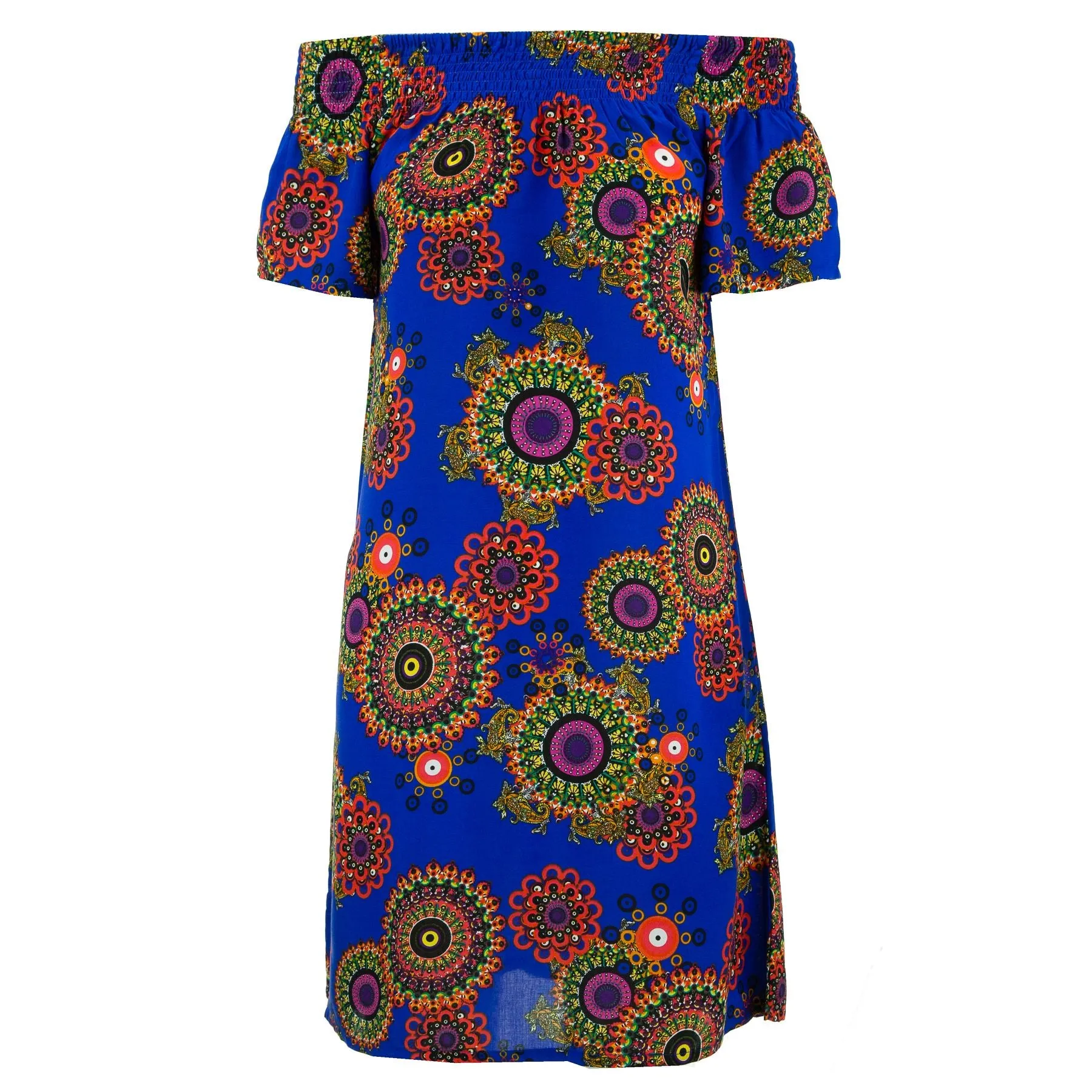 Shirred Comfy Dress - Blue Fractal Suzani