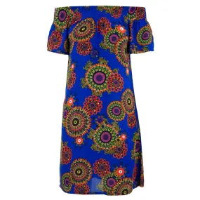 Shirred Comfy Dress - Blue Fractal Suzani