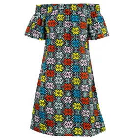 Shirred Comfy Dress - Pixel Garden Red