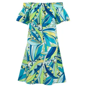 Shirred Comfy Dress - Sixties Dilemma Blue