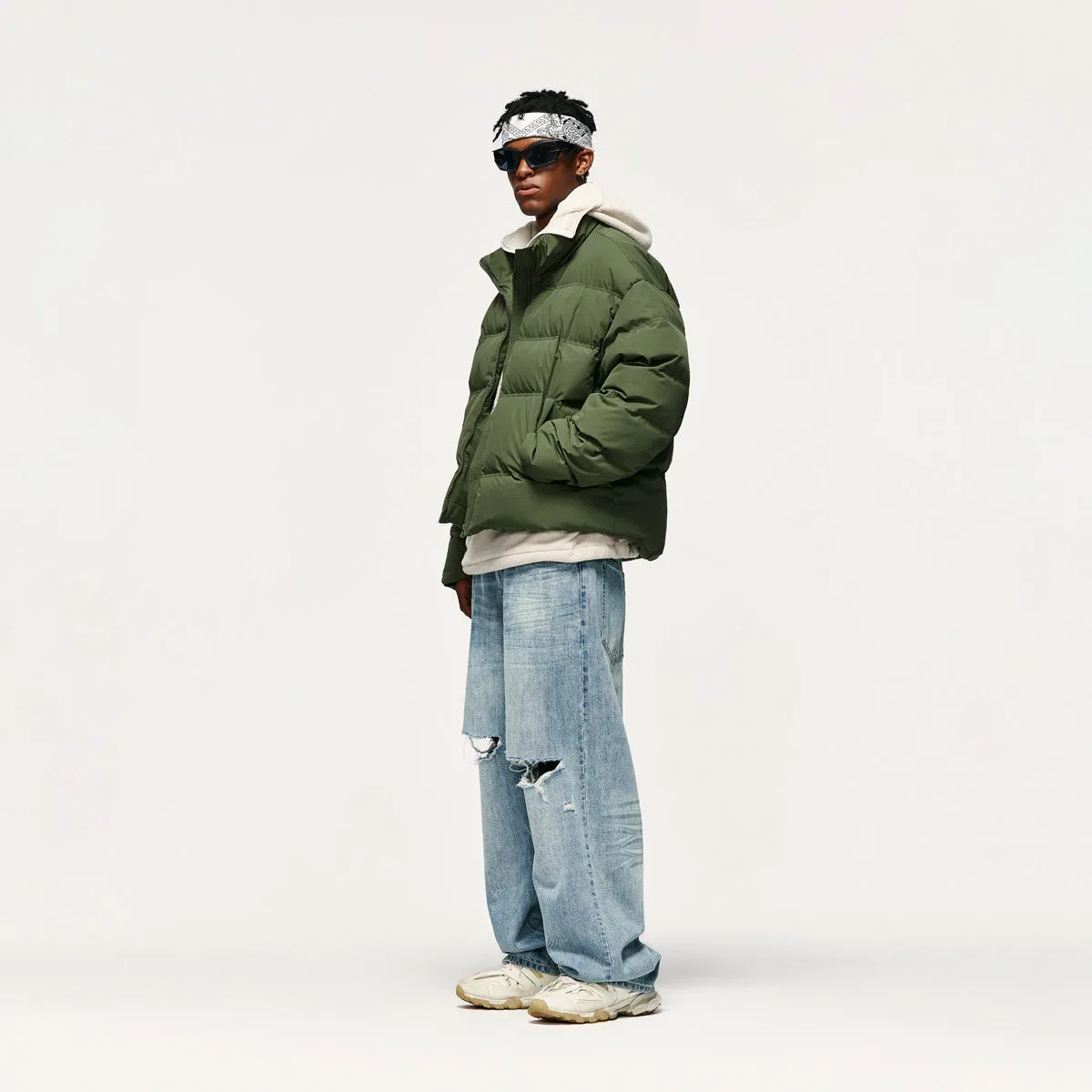 Short Puffer Jacket in Army Green