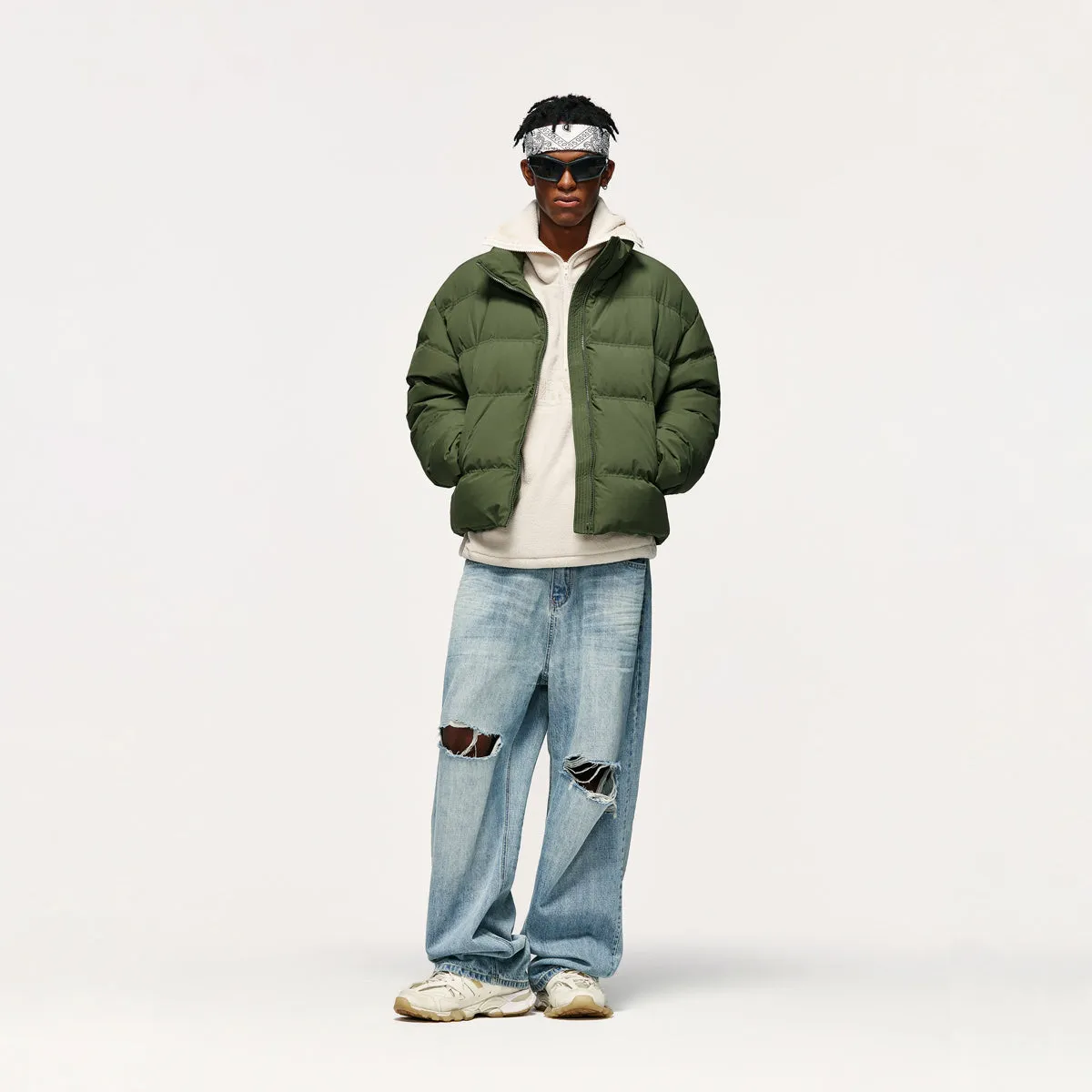 Short Puffer Jacket in Army Green
