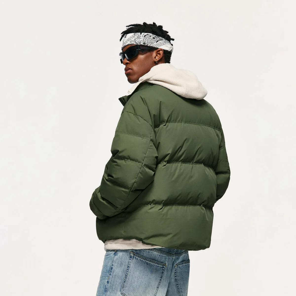 Short Puffer Jacket in Army Green