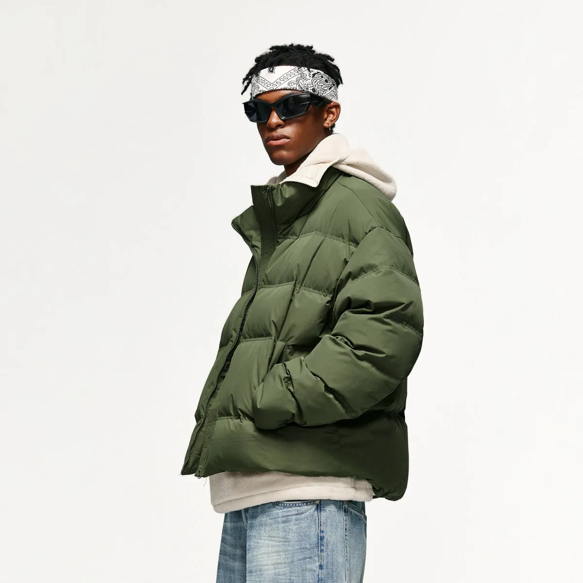Short Puffer Jacket in Army Green