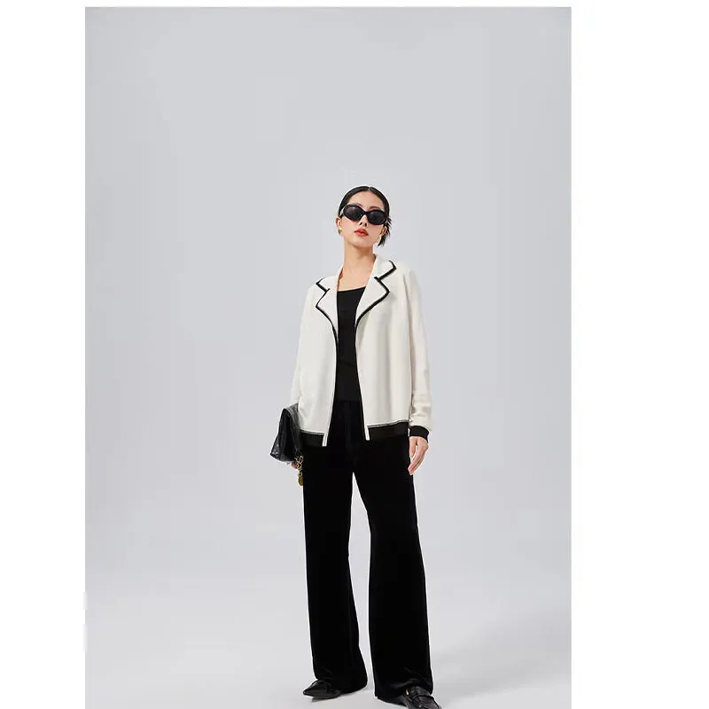 Silk and Wool Blazer Lapel Knit Cardigan Jacket