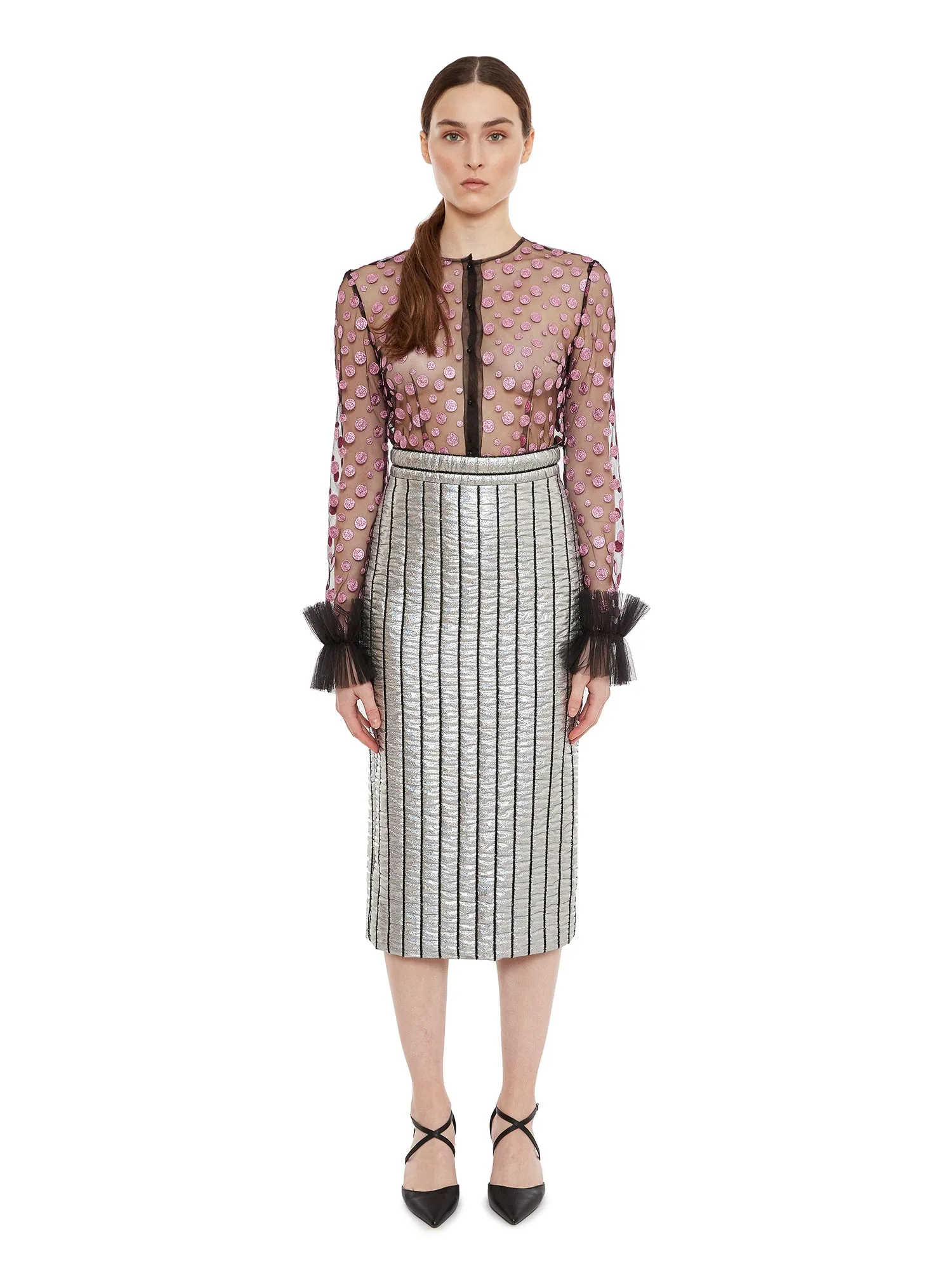 Silver Puffer Midi Skirt