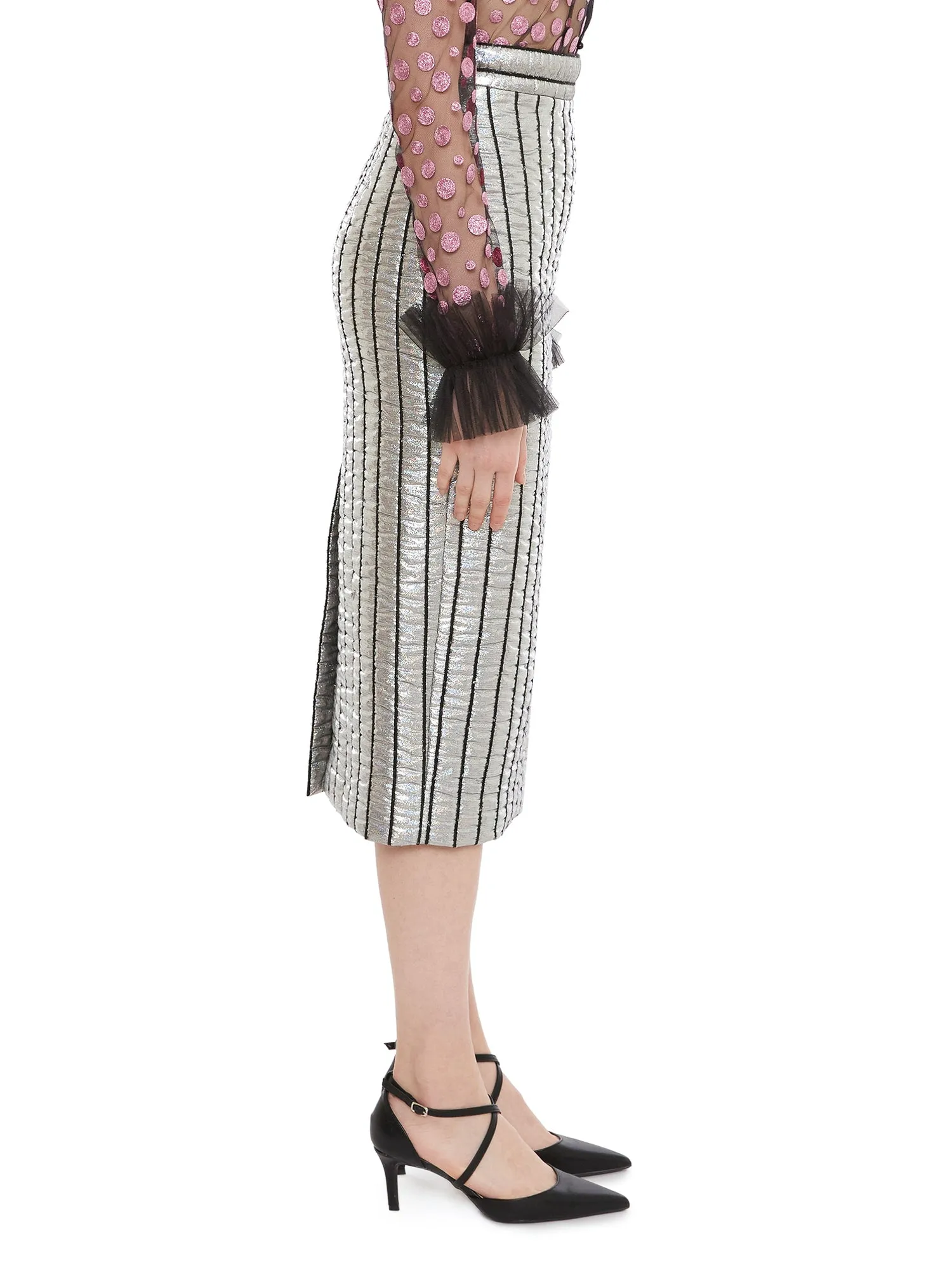 Silver Puffer Midi Skirt