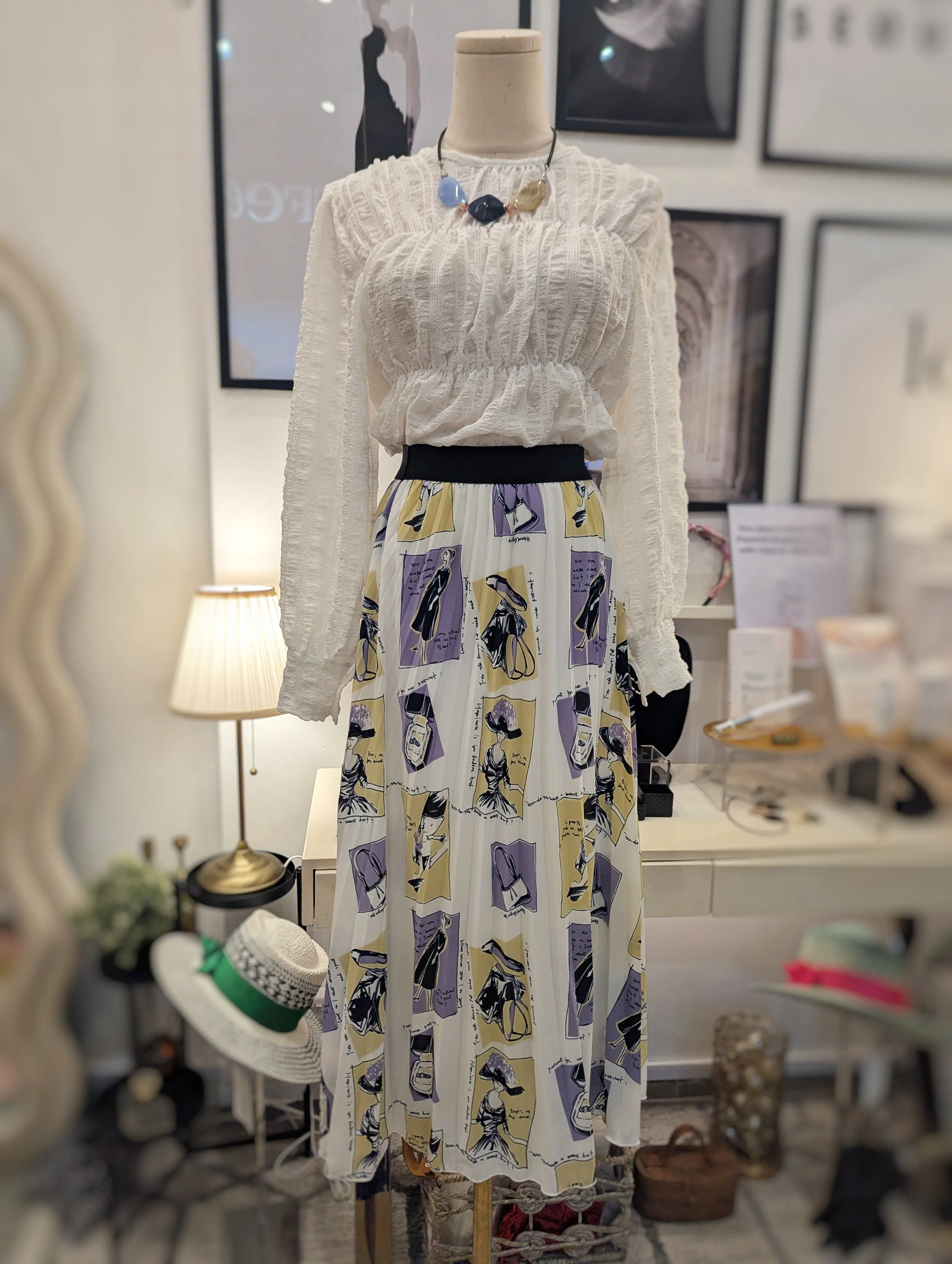 Sketch Pleated Midi Skirt