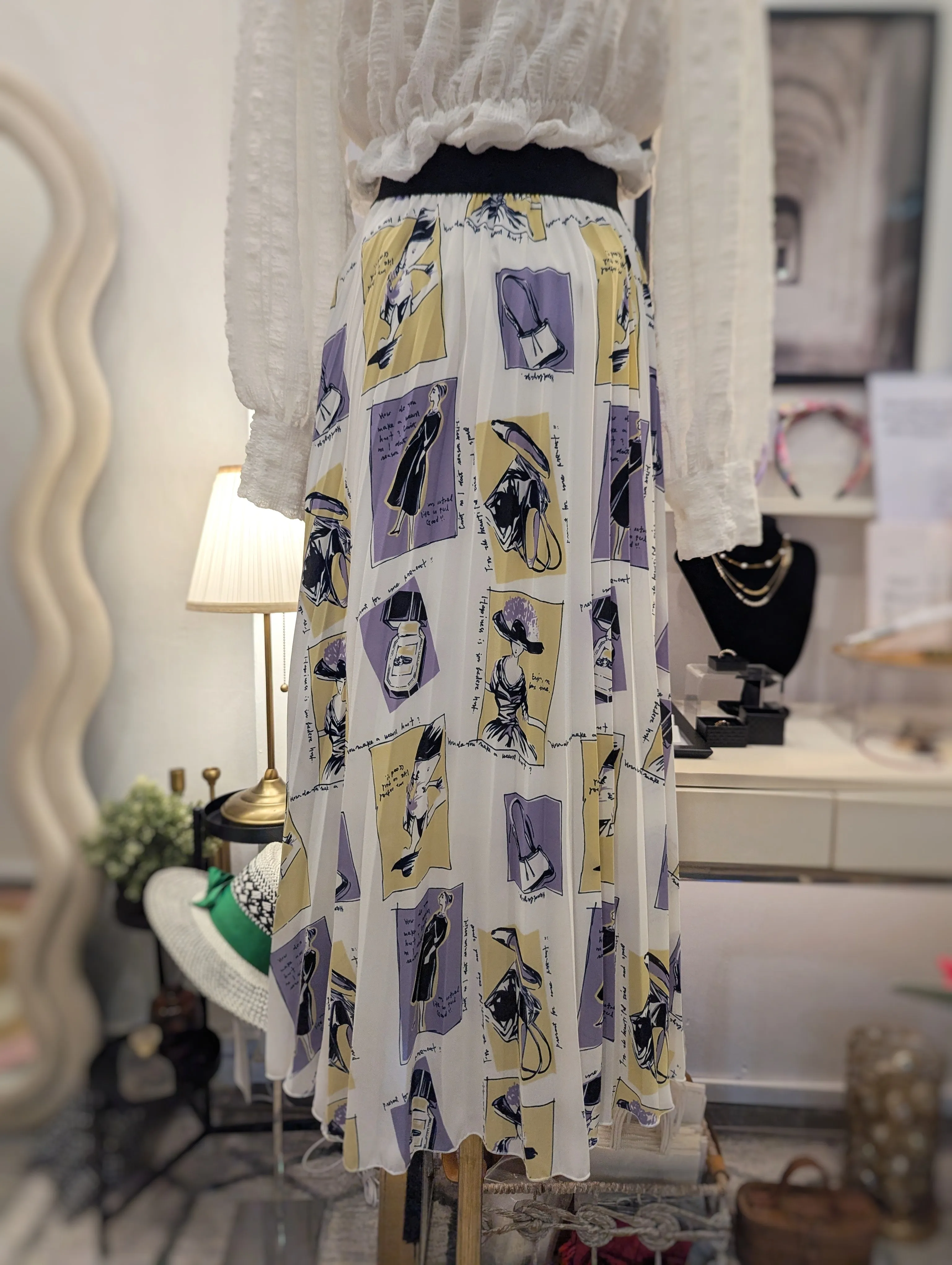 Sketch Pleated Midi Skirt