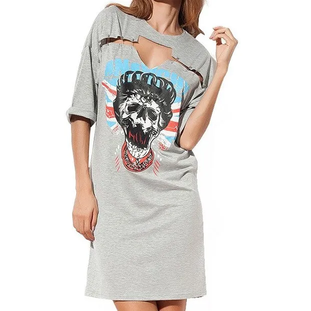 Skull Printed Hollow Out Summer Dress