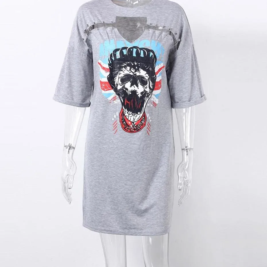 Skull Printed Hollow Out Summer Dress