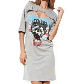 Skull Printed Hollow Out Summer Dress