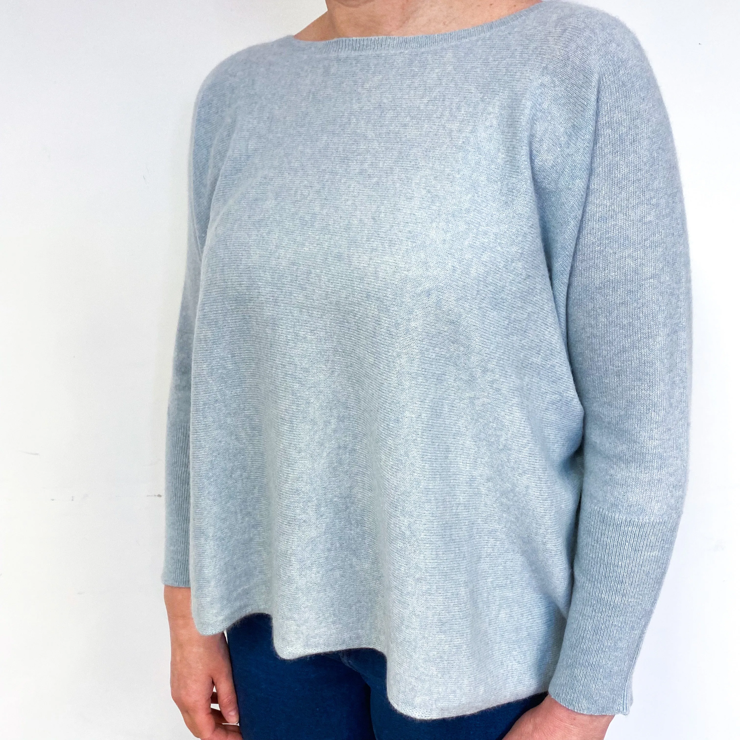 Sky Blue Cashmere Boat Neck Jumper Large Slouchy Fit