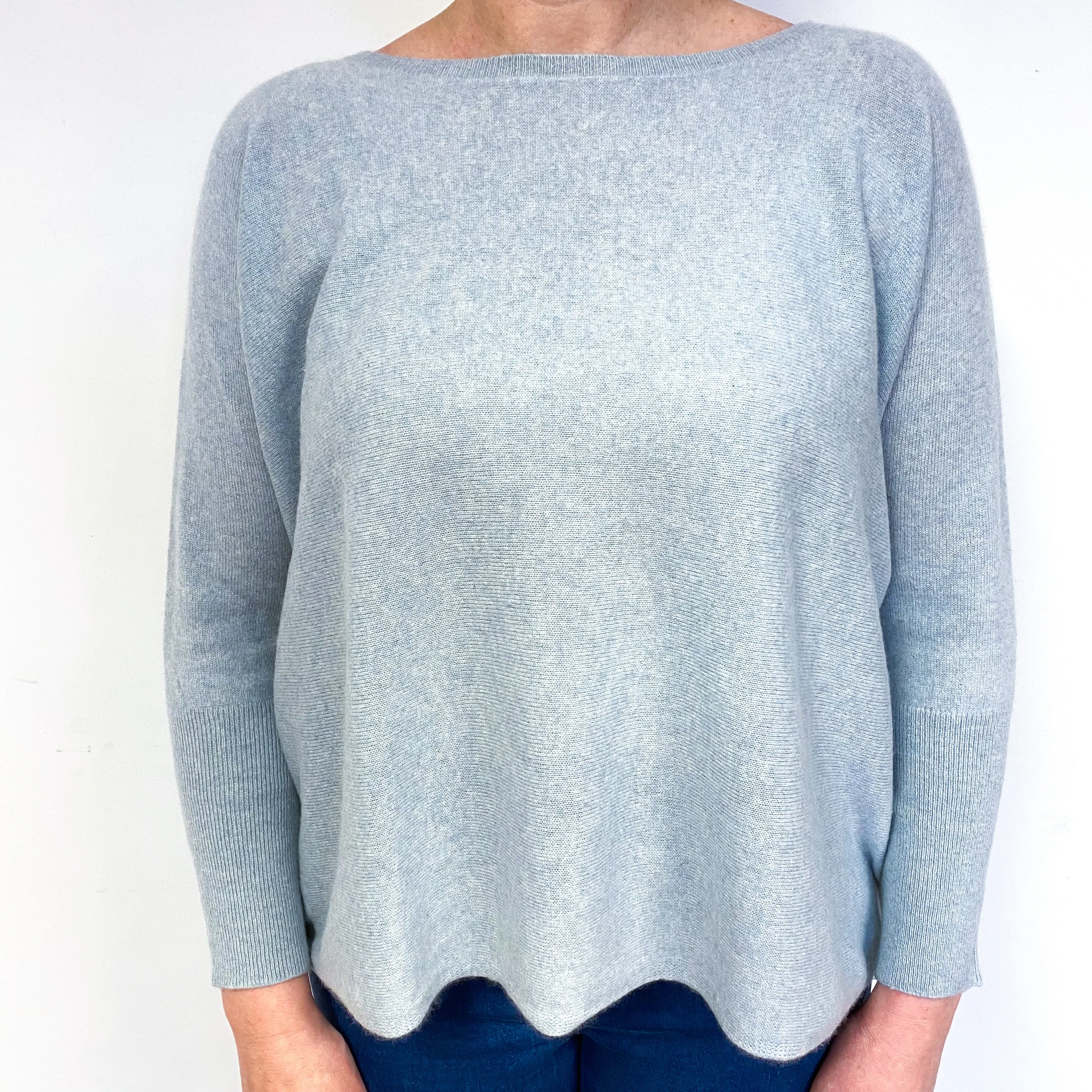 Sky Blue Cashmere Boat Neck Jumper Large Slouchy Fit