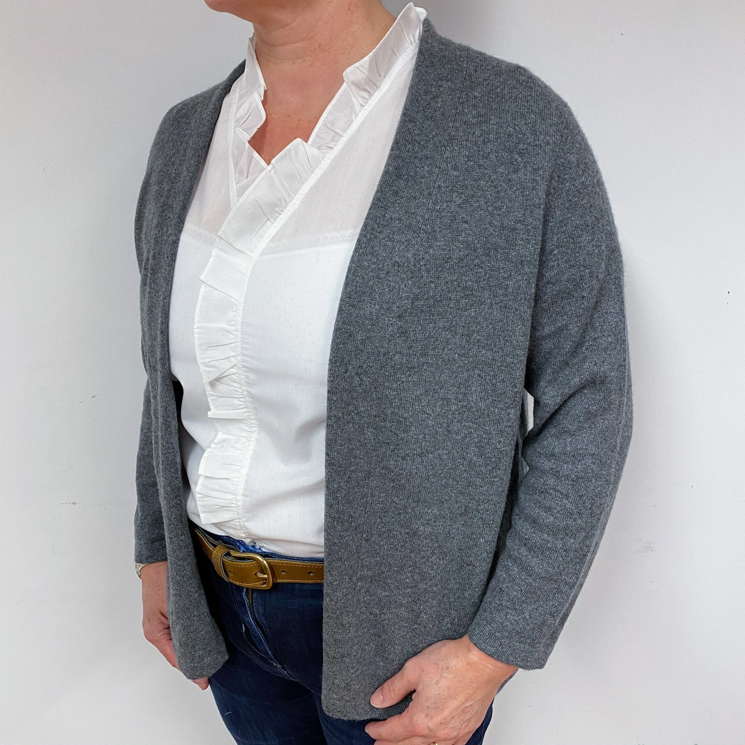 Slate Grey Cashmere Edge to Edge Cardigan Large