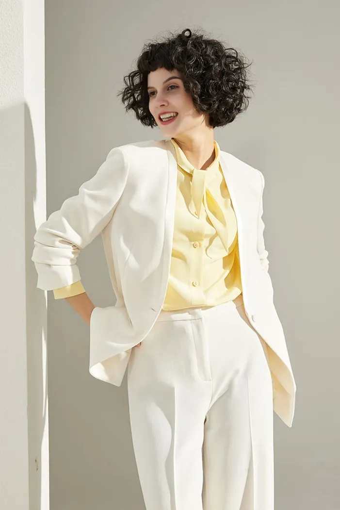 Slim-Fit Triacetate Collarless White Suit Jacket