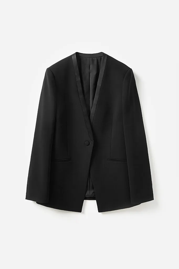 Slim-Fit Triacetate Collarless White Suit Jacket