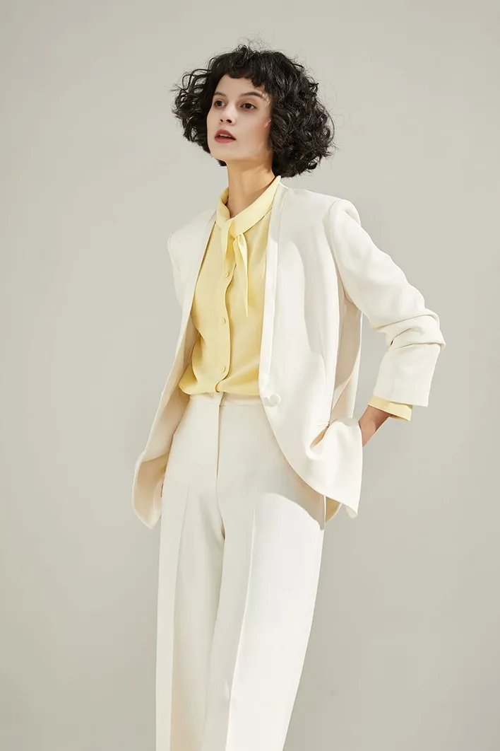 Slim-Fit Triacetate Collarless White Suit Jacket