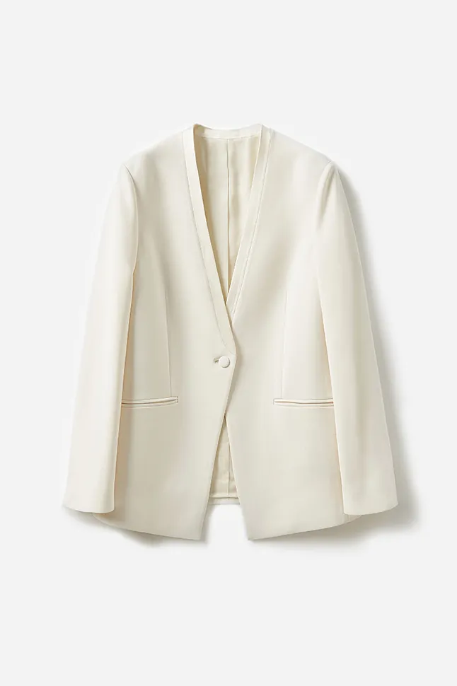Slim-Fit Triacetate Collarless White Suit Jacket