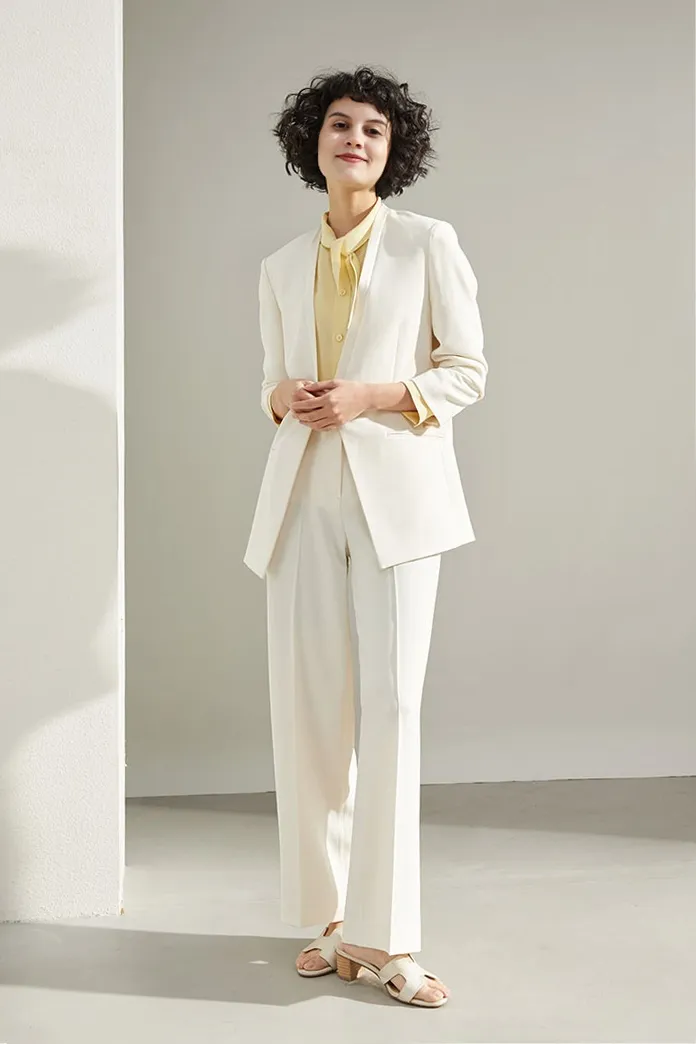 Slim-Fit Triacetate Collarless White Suit Jacket