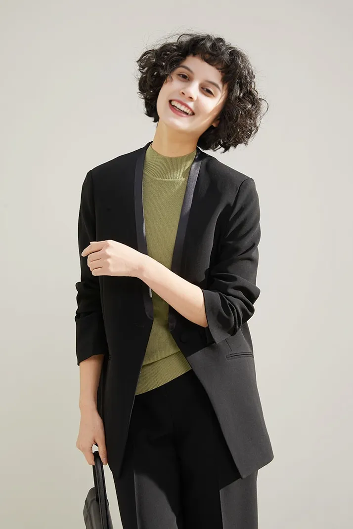 Slim-Fit Triacetate Collarless White Suit Jacket