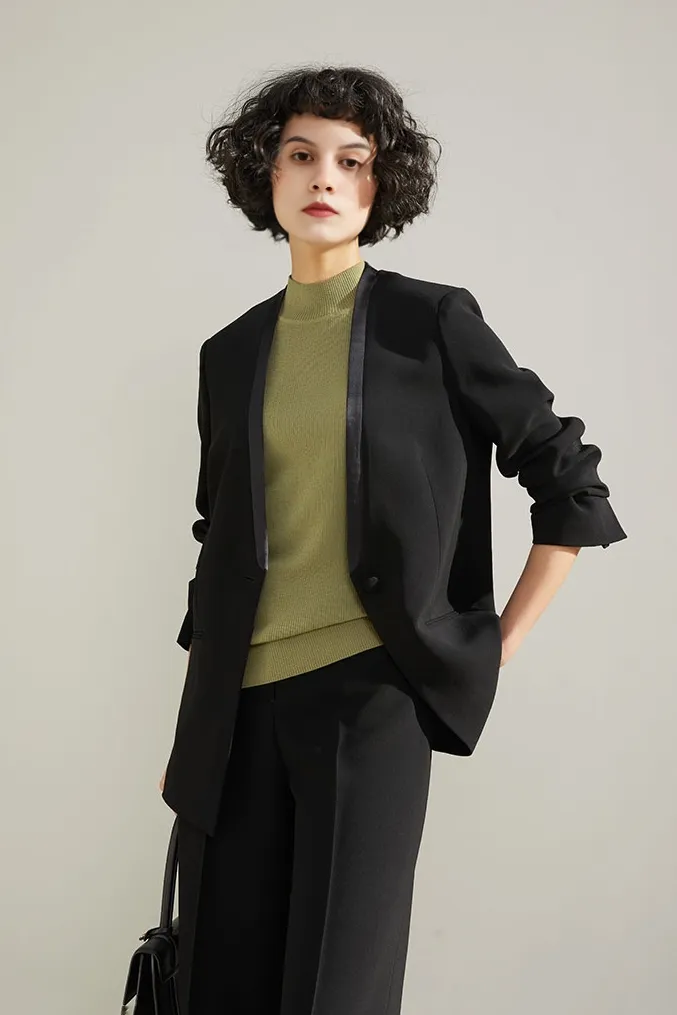 Slim-Fit Triacetate Collarless White Suit Jacket