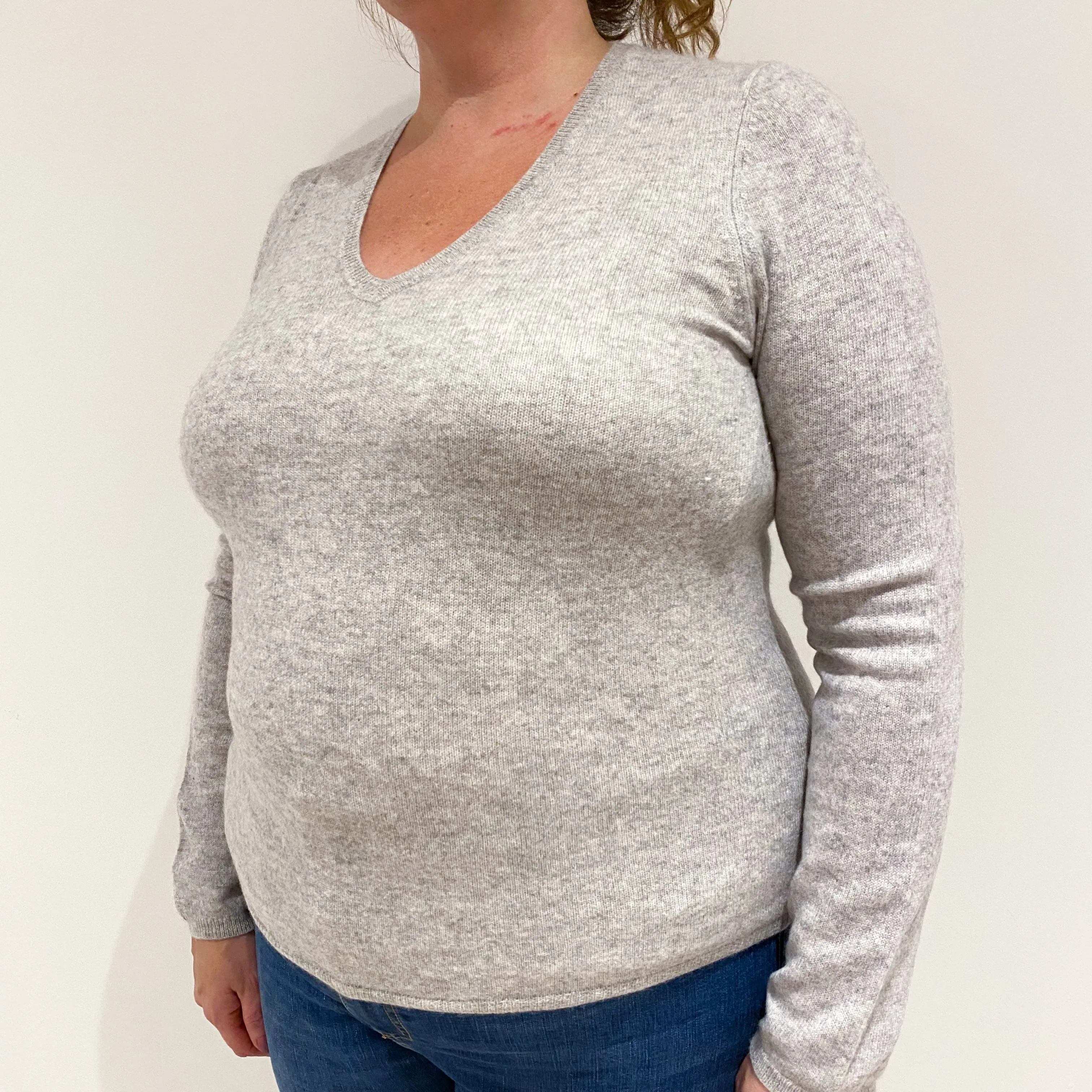 Smoke Grey Cashmere V-Neck Jumper Extra Large