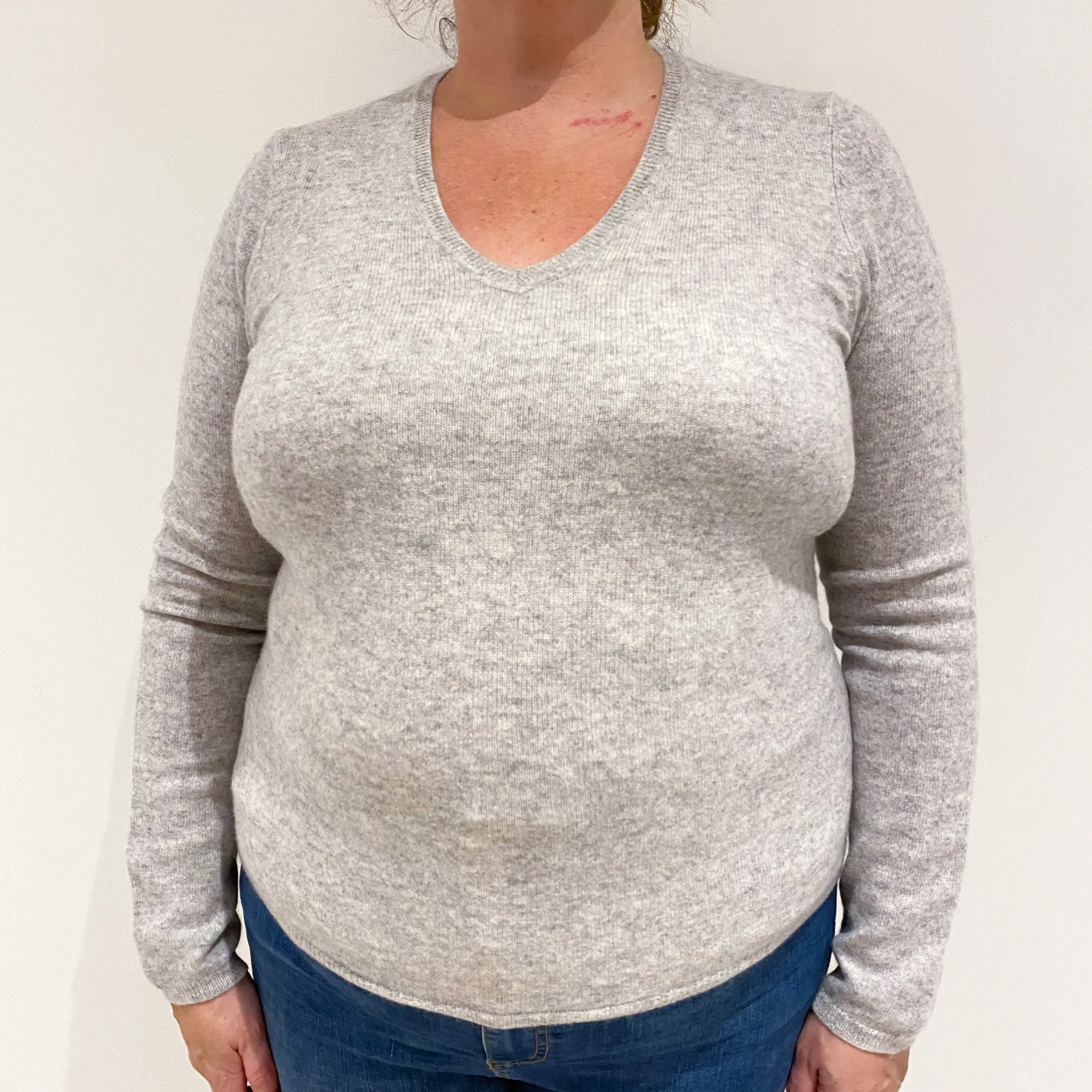 Smoke Grey Cashmere V-Neck Jumper Extra Large