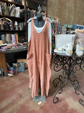 Snow Wash Corduroy Overall in Rust