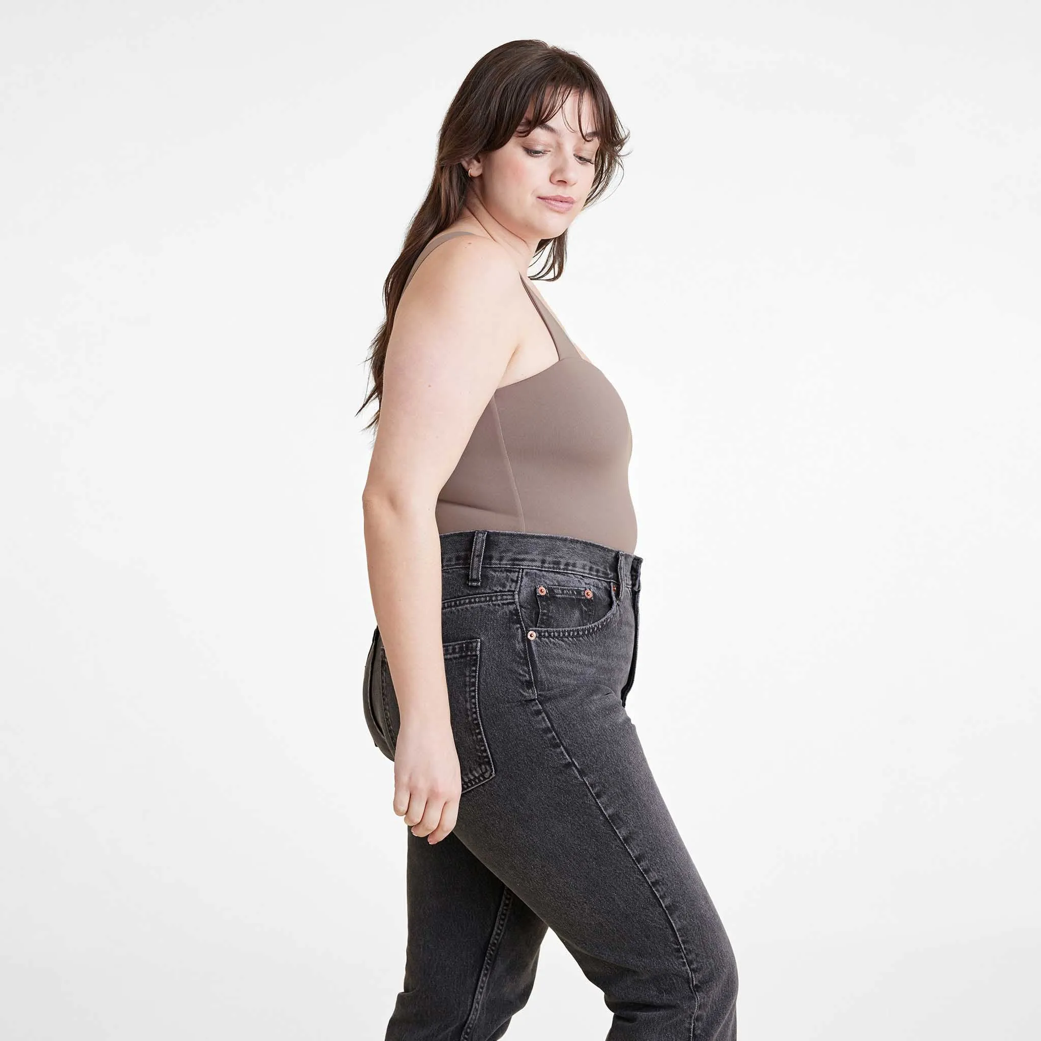 Square Neck Tank Bodysuit | Mocha