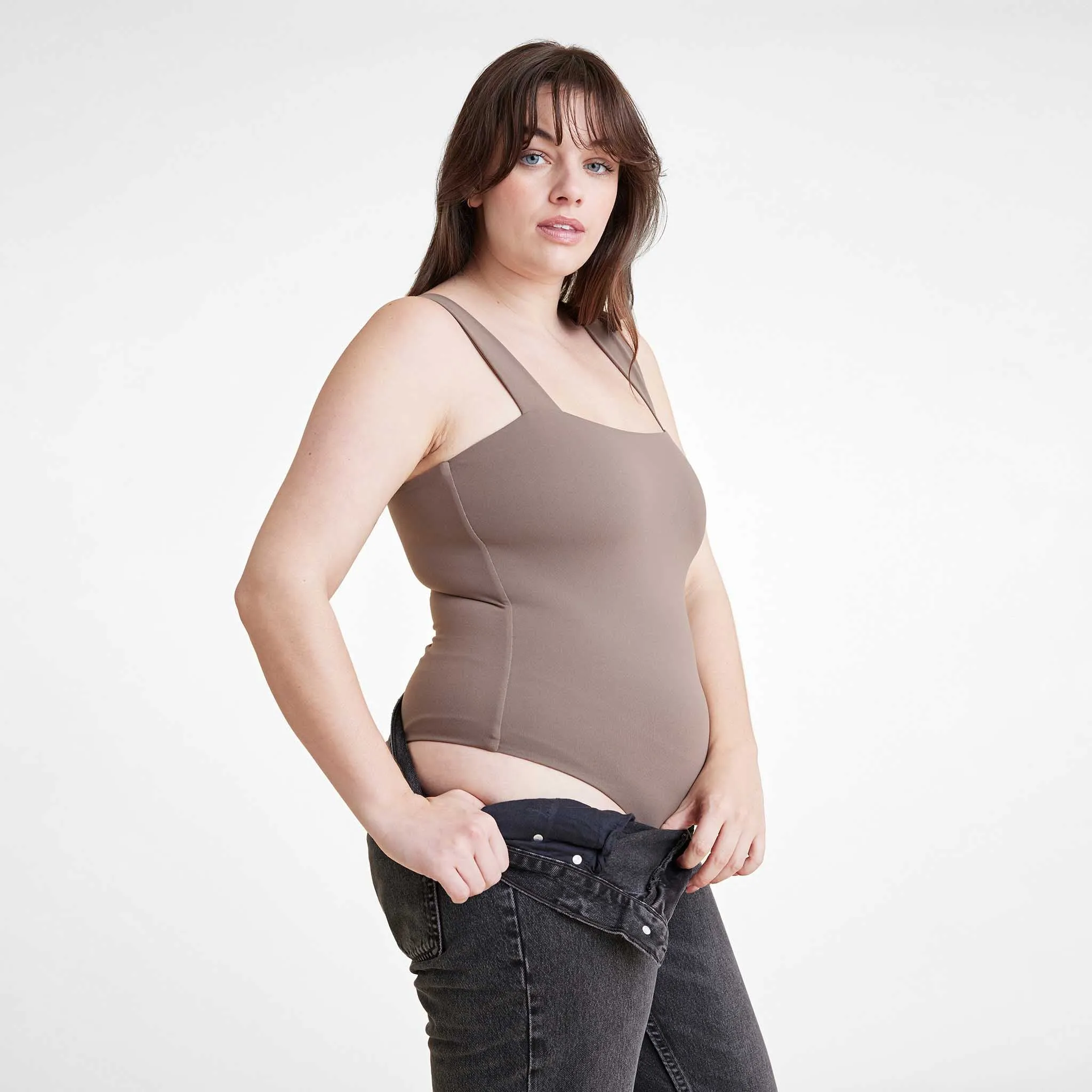Square Neck Tank Bodysuit | Mocha
