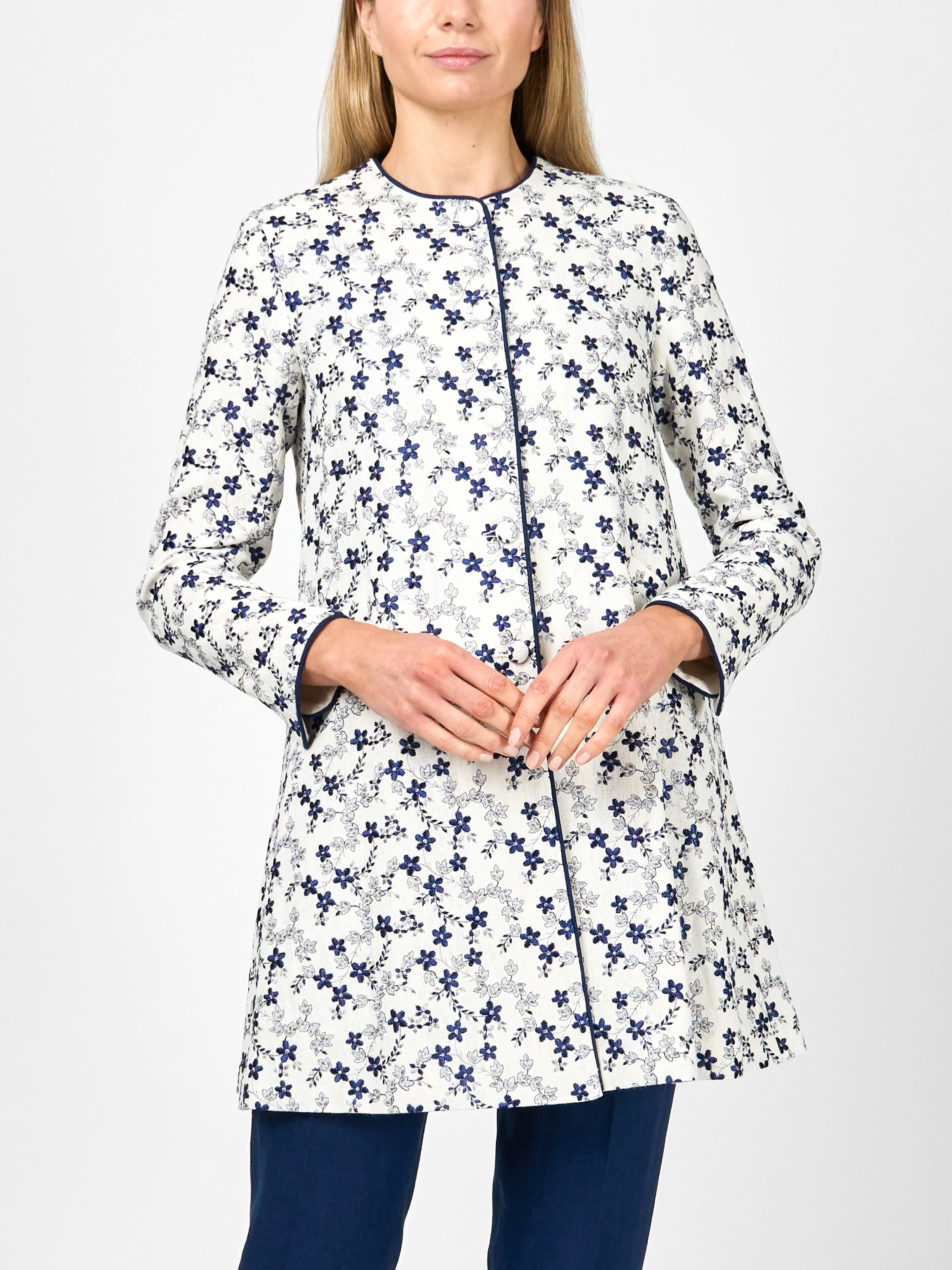 Swing Jacket Long Sleeve Ivory Navy Finborough Linen