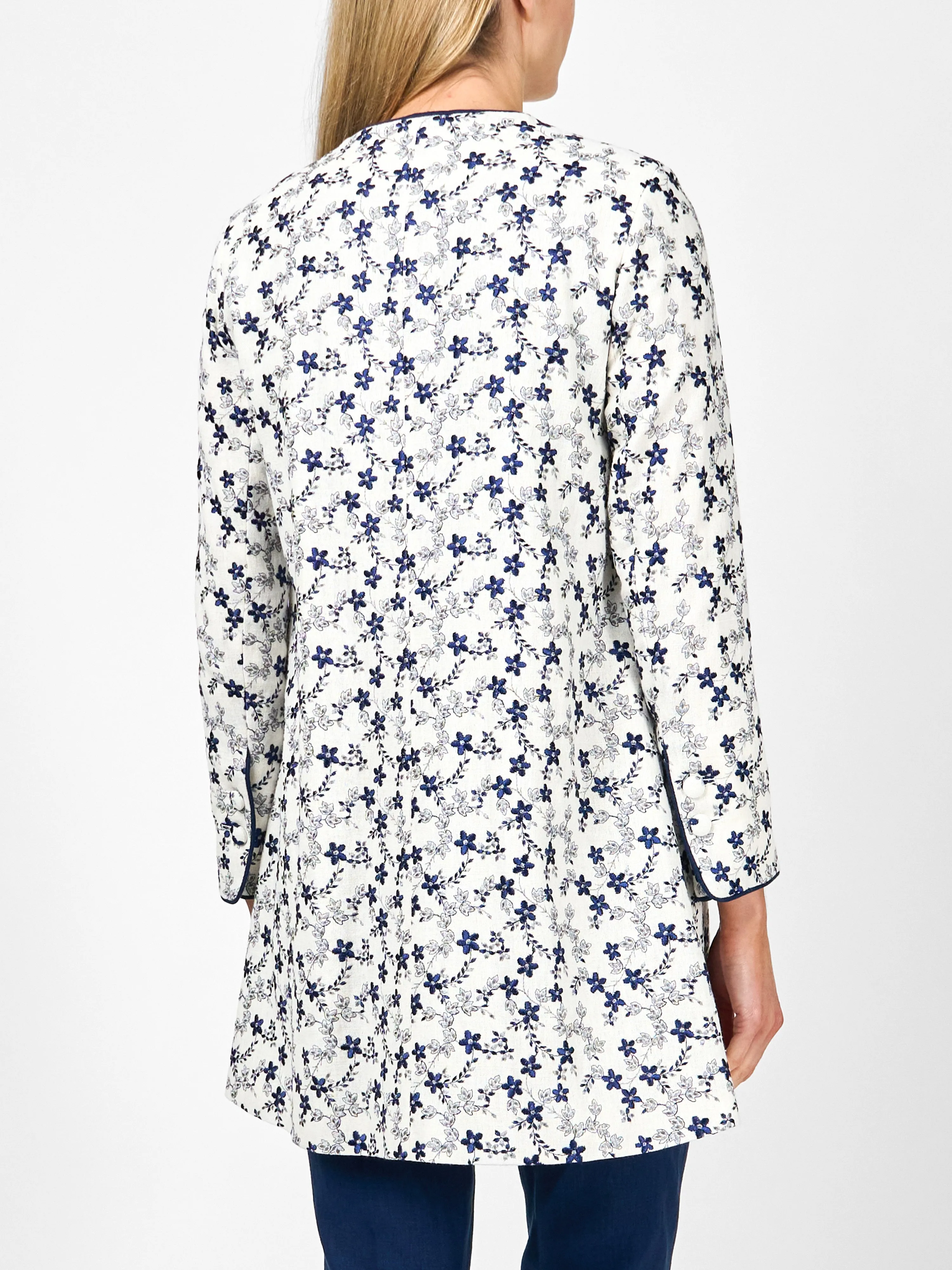 Swing Jacket Long Sleeve Ivory Navy Finborough Linen