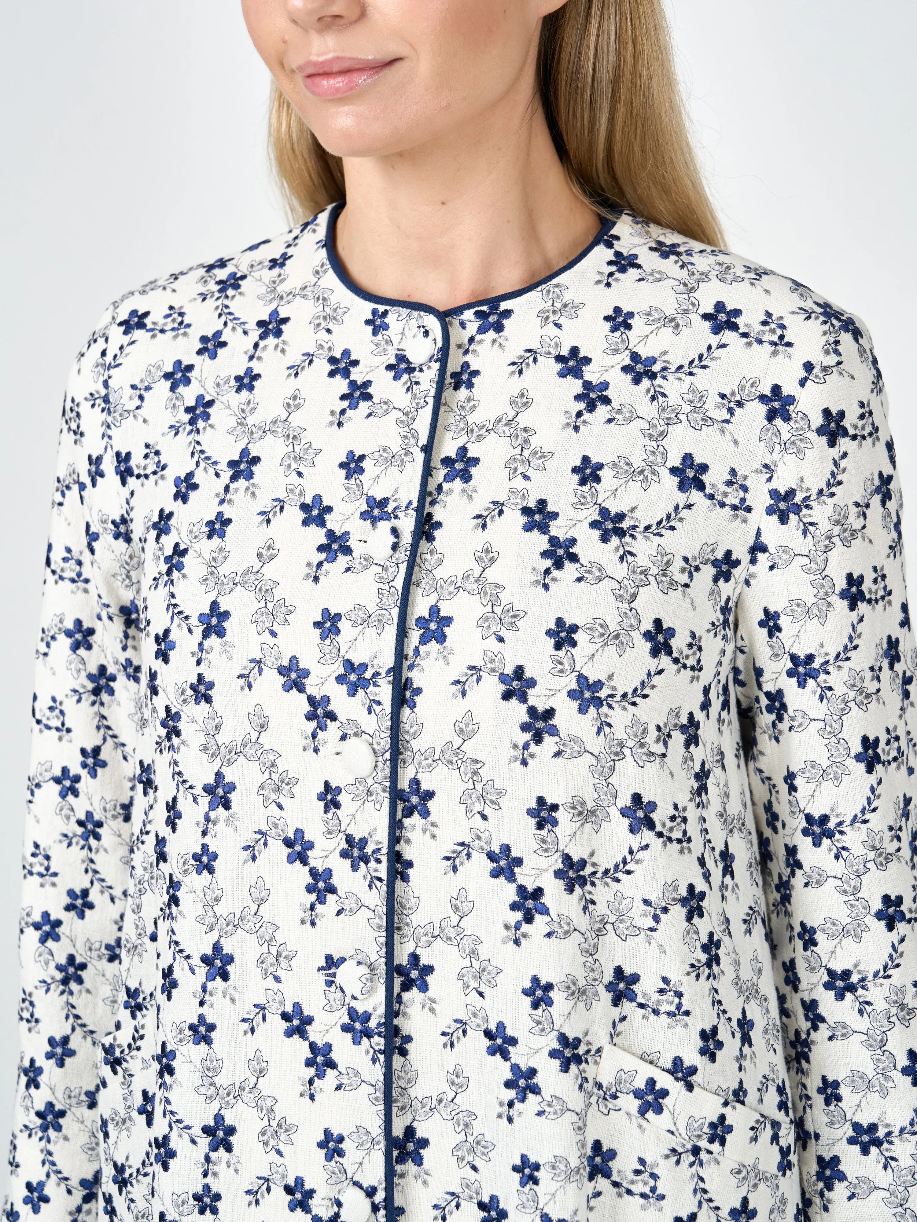 Swing Jacket Long Sleeve Ivory Navy Finborough Linen