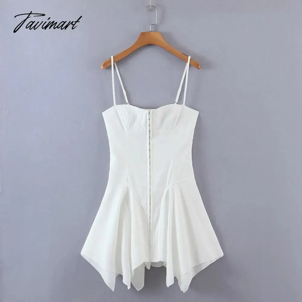 Tavimart E-girl Aesthetics Cute Irregular Hem Backless Mini Dress Grunge  Y2K Fairy Grunge Front Hook Closures White Cami Dress
