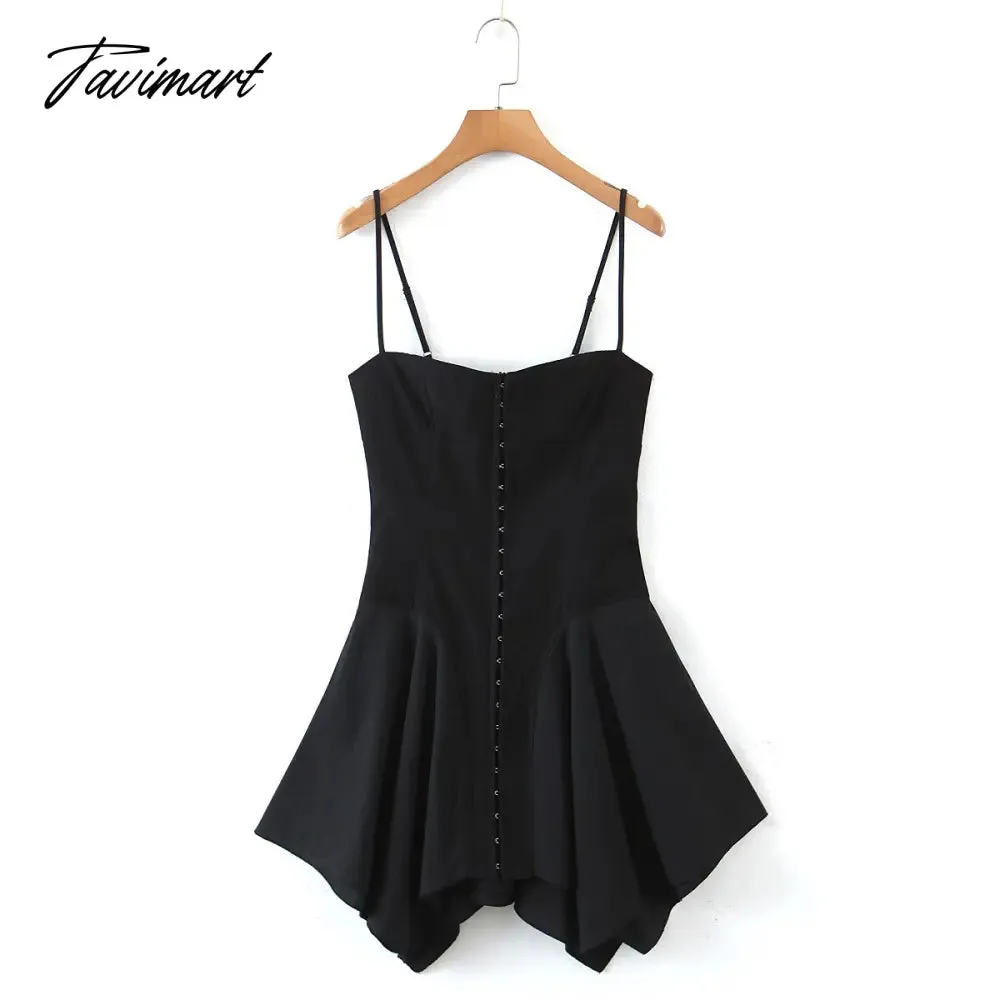 Tavimart E-girl Aesthetics Cute Irregular Hem Backless Mini Dress Grunge  Y2K Fairy Grunge Front Hook Closures White Cami Dress