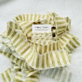 Torn Fabric Ribbon, Green and Cream