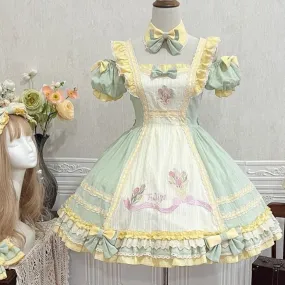 Tulip Fields and Windmills      Dress with Optional Gloves and Hair Accessories Set Kawaii Academia Y2K Cottagecore Coquette Fairycore Dollette Princesscore