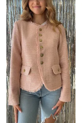 Tweed Pink and Gold Frayed Blazer
