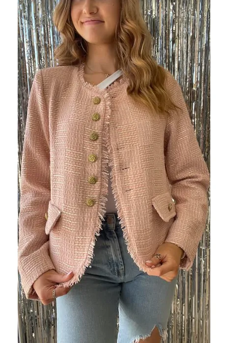 Tweed Pink and Gold Frayed Blazer