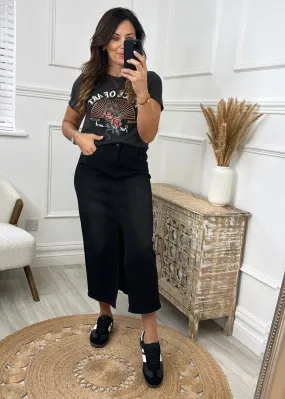 Verona Black Front Slit Midi Skirt