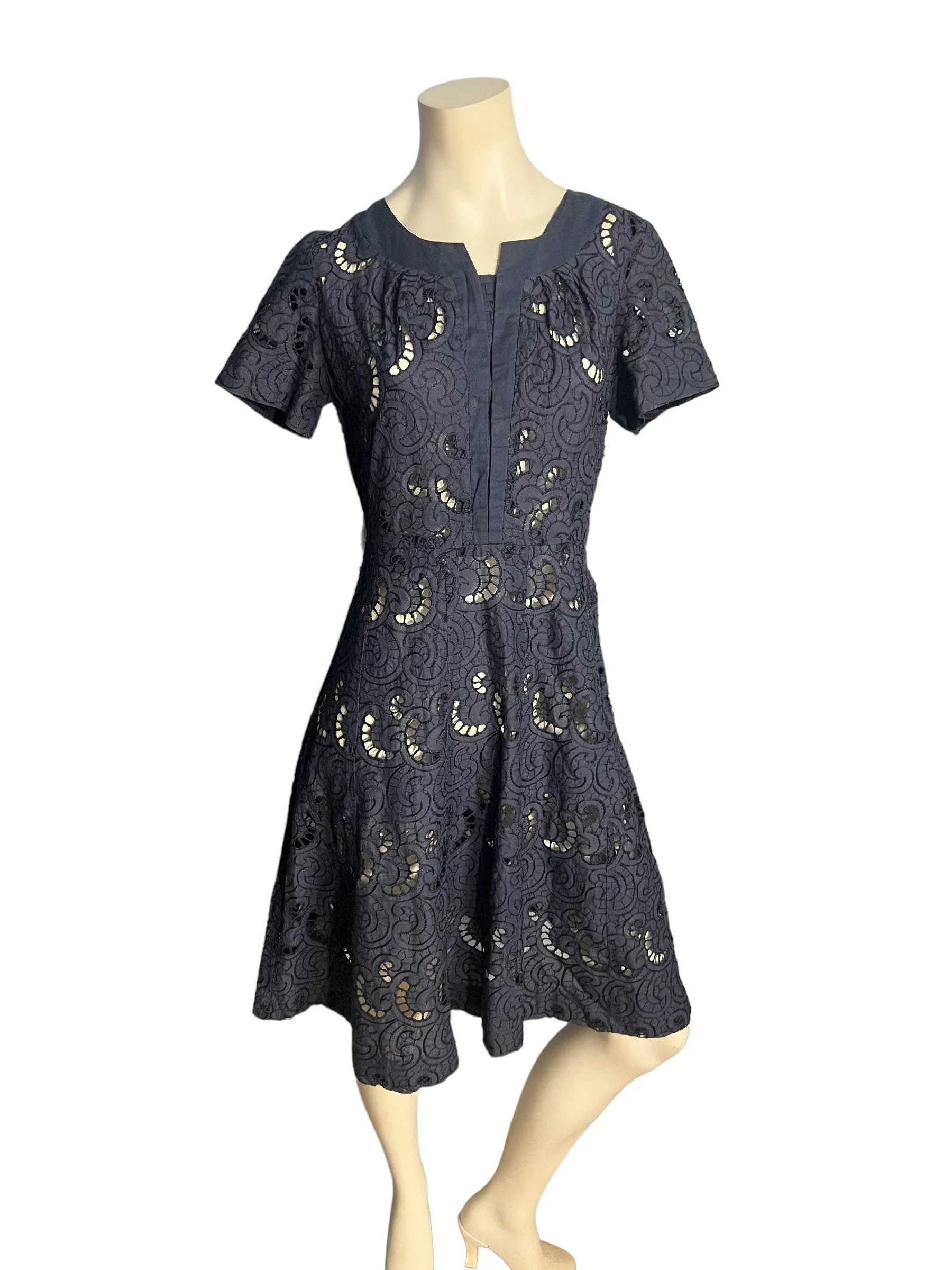 Vintage 50's blue eyelet day dress M L